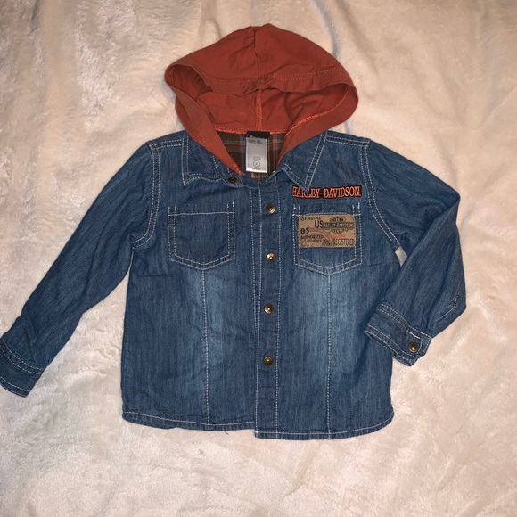 2t Harley Davidson denim shirt with hood - Picture 2 of 4